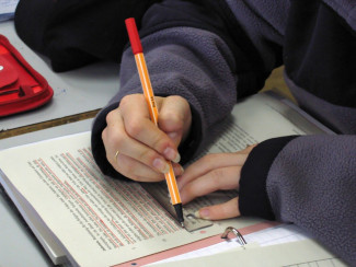 Schülerin bei Textarbeit (2)